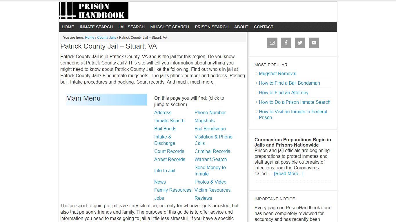 Patrick County Jail – Stuart, VA - Prison Handbook
