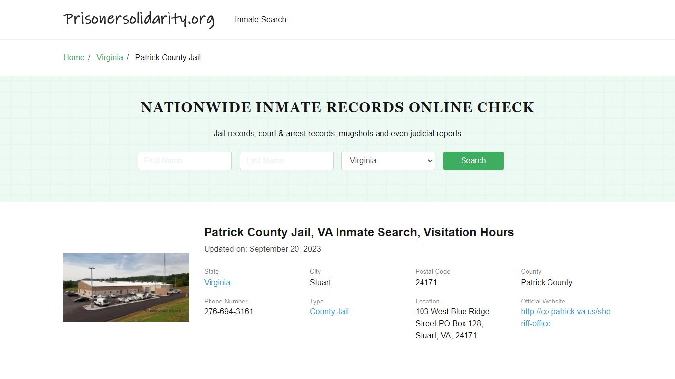 Patrick County Jail, VA Inmate Search, Visitation Hours